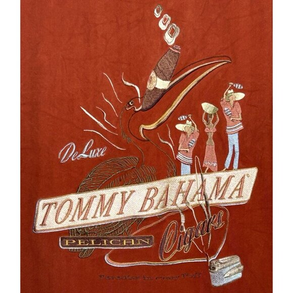 Tommy Bahama Silk Shirt Mens Extra Large Orange Rust Cigar Loop Collar Party XL - Picture 3 of 16